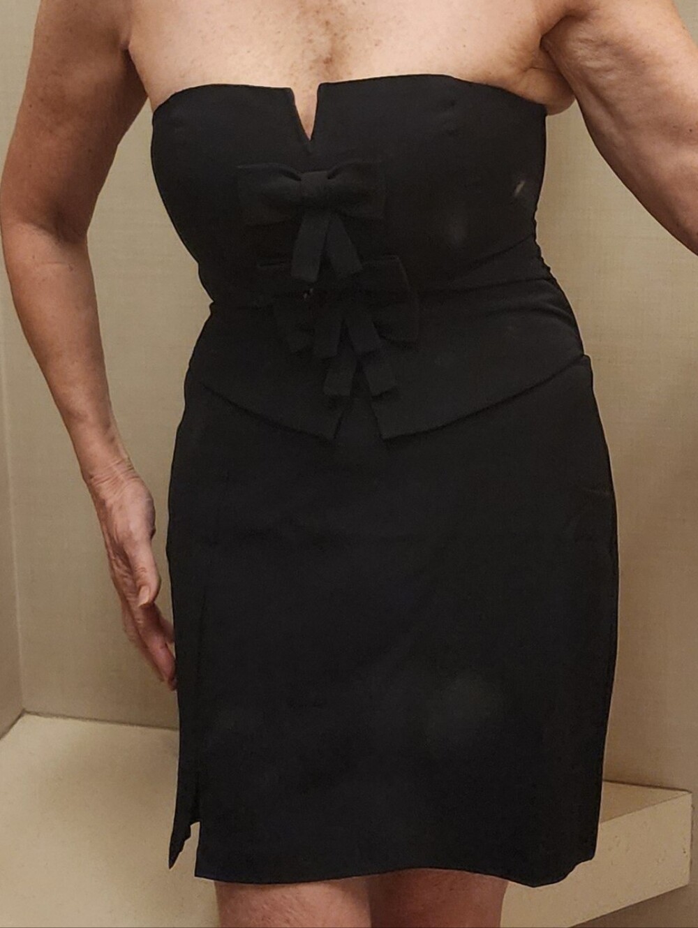 Astr Black Strapless Dress with Bow Accents
